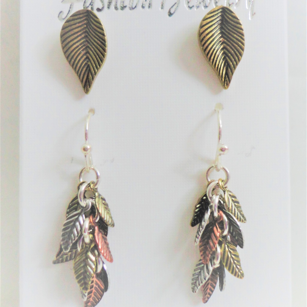 Leaf Drop & Stud Earring Set